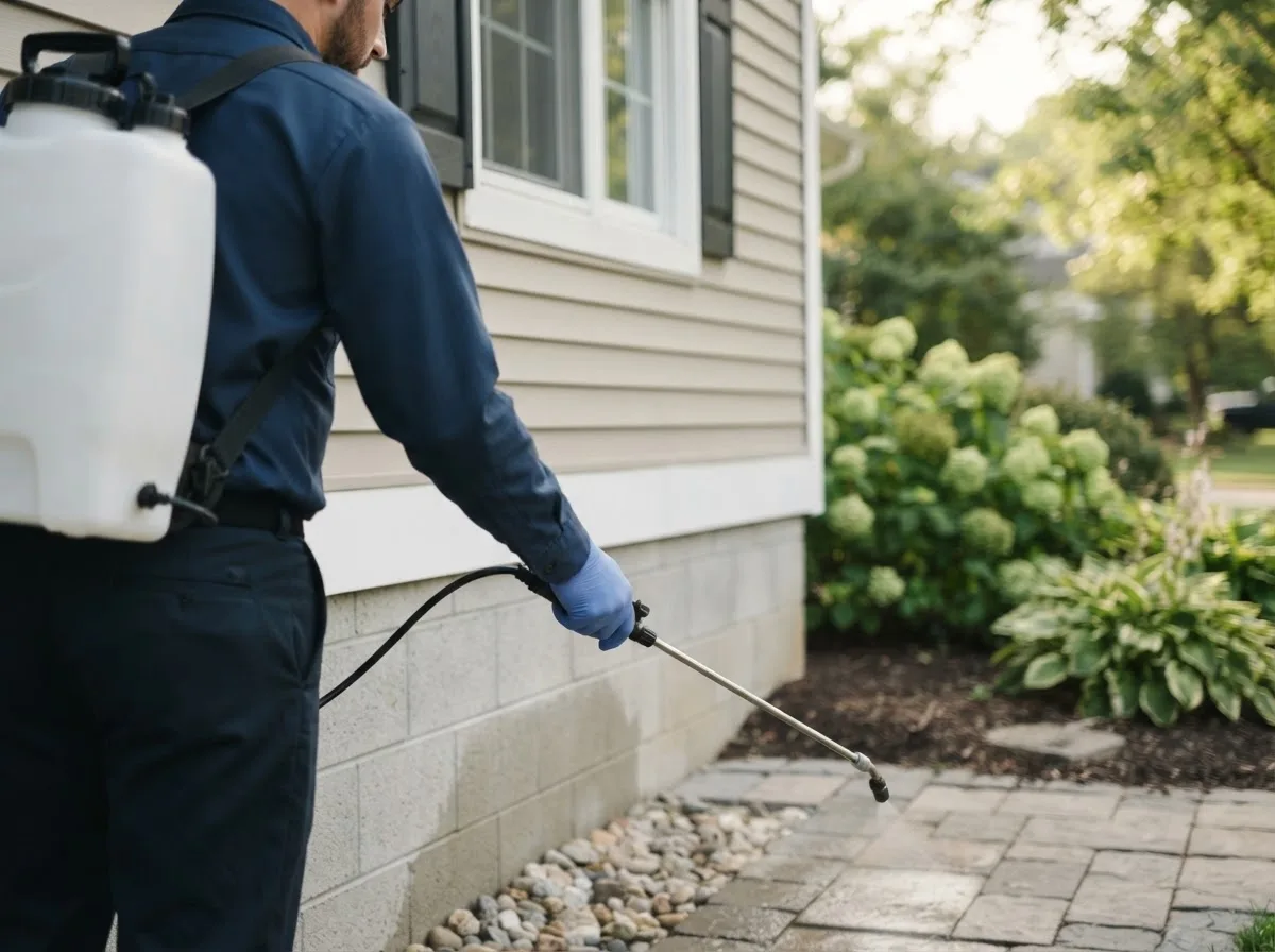 Pest control technician inspecting a home in Newcastle, OK